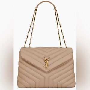 Yves Saint Laurent Beige Loulou Medium Shoulder Bag in Quilted Leather